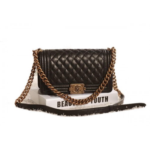 Chanel Boy Flap Sac à bandoulière en Noir Original Glacé Craquelé A67086 Or