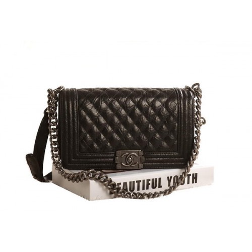 Chanel Boy Flap Sac à bandoulière en Noir Original Glacé Craquelé A67086 Argent