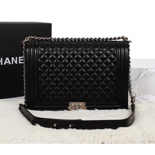 Sac à Bandoulière Chanel Boy Flap en Cuir d'Origine Noir A67087 Argent