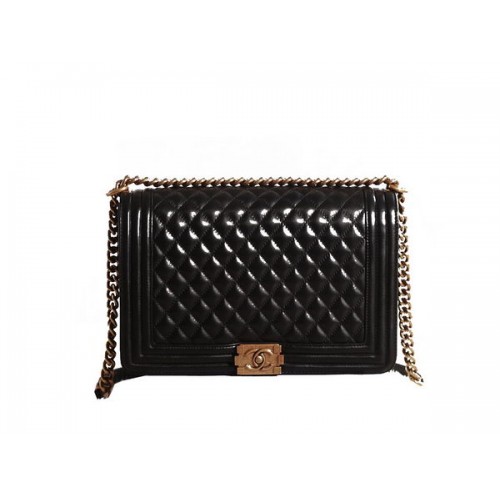 Chanel Boy Flap Sac à Bandoulière en Cuir d'Origine Noir Doré