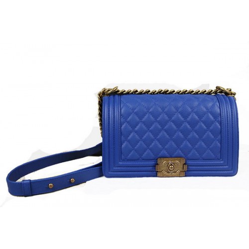 Chanel Boy Flap Sac à Bandoulière en Cuir de Daim Bleu Original A67025 Doré