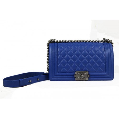 Chanel Boy Flap Sac à Bandoulière en Cuir de Daim Bleu Original A67025 Argent