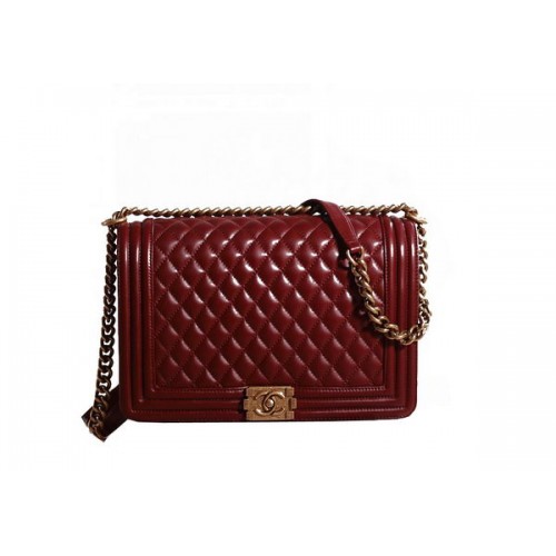 Sac à bandoulière Chanel Boy Flap en cuir d'origine bordeaux doré