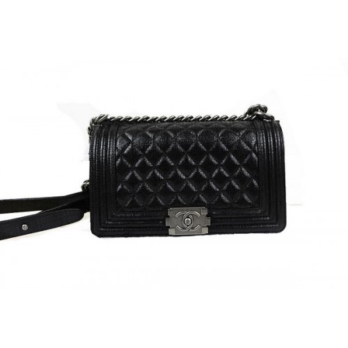 Chanel Boy Flap Sac à bandoulière en cuir craquelé glacé d'origine A67025 Noir