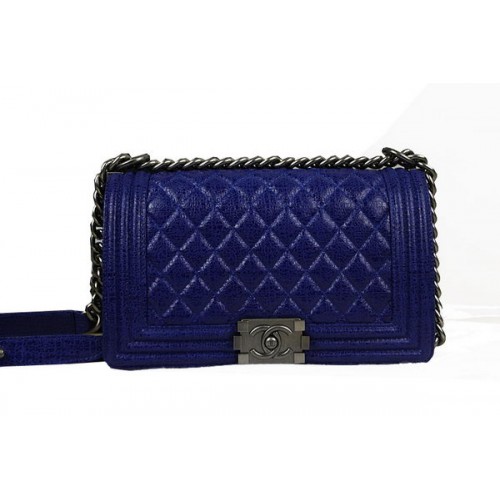 Chanel Boy Flap Sac à bandoulière en cuir craquelé glacé d'origine A67025 Bleu