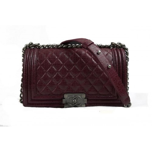 Chanel Boy Flap Sac à Bandoulière en Cuir Craquelé Glacé Original A67025 Bordeaux