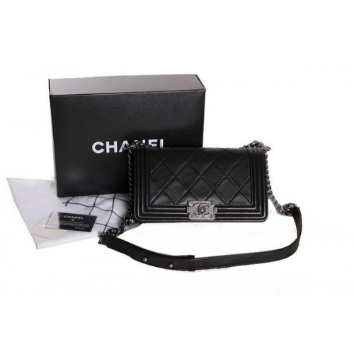 Chanel Boy Flap Sac à bandoulière en cuir de mouton d'origine A30201 Noir