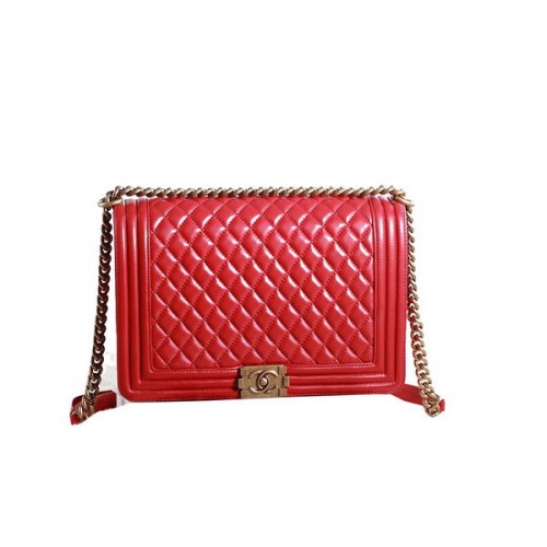 Sac à bandoulière Chanel Boy Flap en cuir d'origine rouge doré