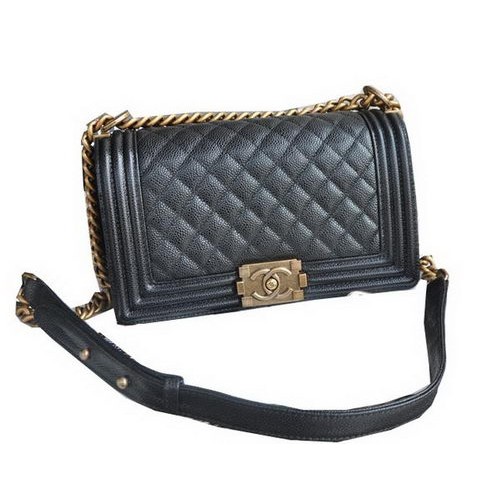Chanel Boy Flap Sacs à bandoulière en cuir noir à motif cannage A67086 Doré