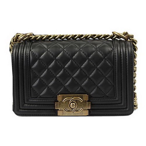 Chanel Boy Flap Sacs à bandoulière Noir Cuir d'agneau d'origine A67085 Or