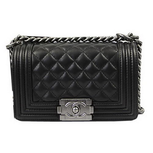 Chanel Boy Flap Sacs à bandoulière Noir Cuir d'agneau d'origine A67085 Argent