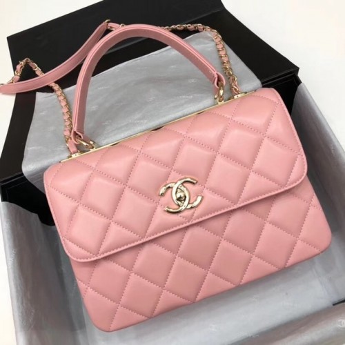 Chanel CC original sac à rabat avec poignée en cuir d'agneau 92236 rose&métal doré