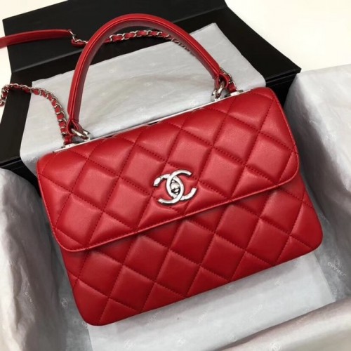 Chanel CC original sac à rabat en cuir d'agneau 92236 rouge et métal argenté