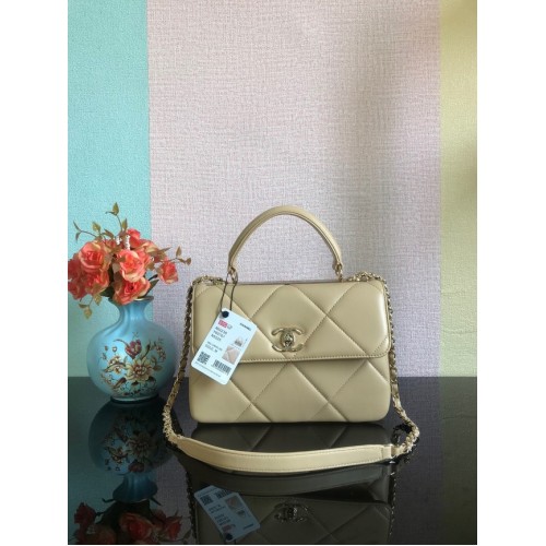 Chanel CC original sac à rabat en cuir d'agneau A92236 Beige&Métal Doré