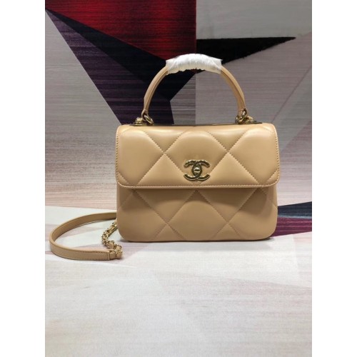 Chanel CC original sac à rabat en cuir d'agneau A92236 abricot&Métal doré