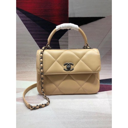 Chanel CC original sac à rabat en cuir d'agneau A92236 abricot et métal argenté