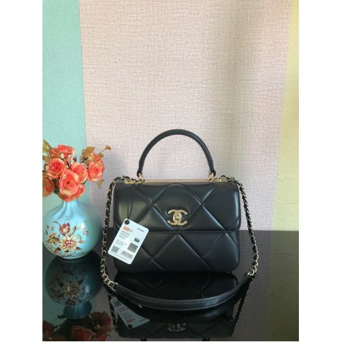 Chanel CC original sac à rabat en cuir d'agneau A92236 noir&métal doré