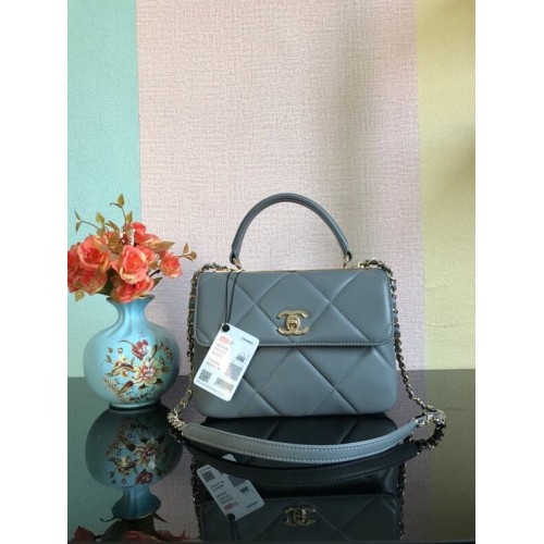 Chanel CC original sac à rabat en cuir d'agneau A92236 gris foncé et métal doré