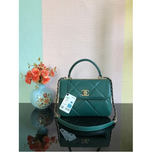 Chanel CC original sac à rabat en cuir d'agneau A92236 vert foncé&Métal doré