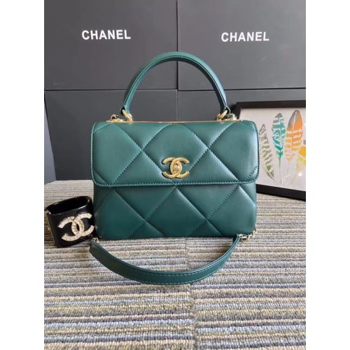 Chanel CC original sac à rabat en cuir d'agneau A92236 vert&Métal doré