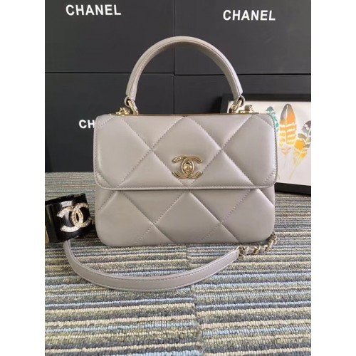 Chanel CC original sac à rabat en cuir d'agneau A92236 gris&Métal doré