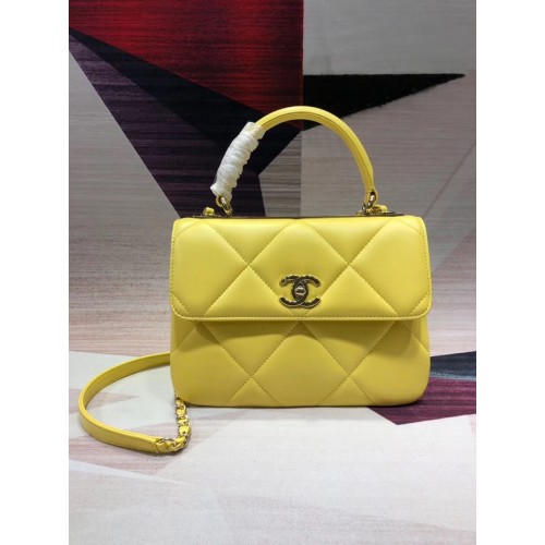 Chanel CC original sac à rabat en cuir d'agneau A92236 citron&Métal Doré