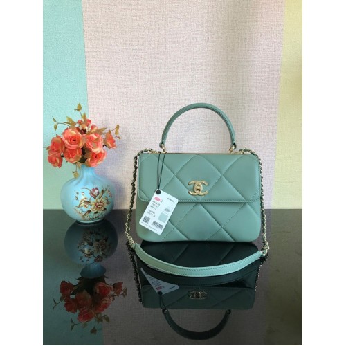 Chanel CC original sac à rabat en cuir d'agneau A92236 vert clair&Métal doré