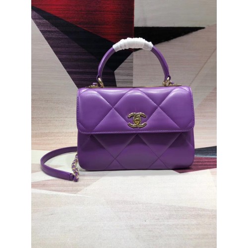 Chanel CC original sac à rabat en cuir d'agneau A92236 violet&métal doré