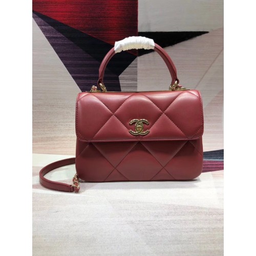 Chanel CC original sac à rabat en cuir d'agneau A92236 rouge&Métal doré
