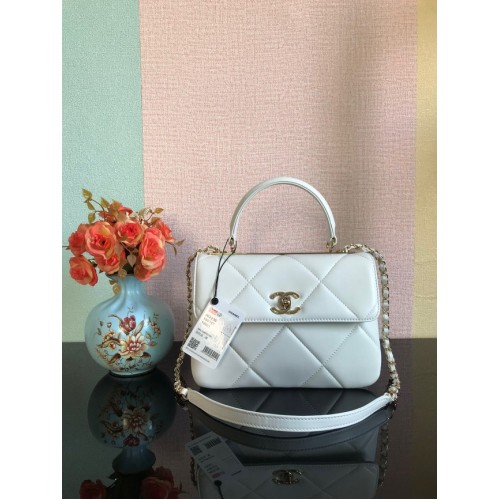Chanel CC original sac à rabat en cuir d'agneau A92236 blanc&métal doré