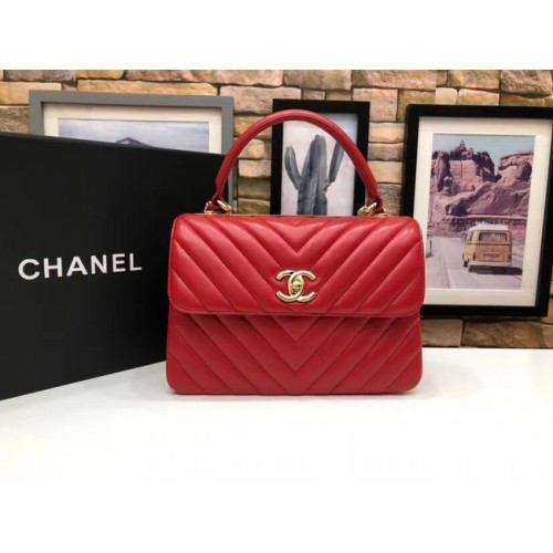 Chanel CC original sac à rabat en cuir d'agneau V92236 rouge&Métal doré