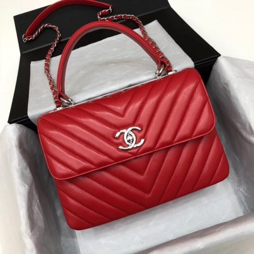 Chanel CC original sac à rabat en cuir d'agneau V92236 rouge et métal argenté