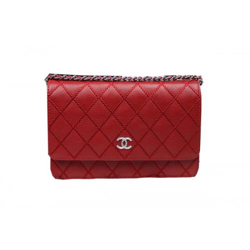Chanel CHA33814 Mini sac à rabat en cuir de veau rouge d'origine Argent