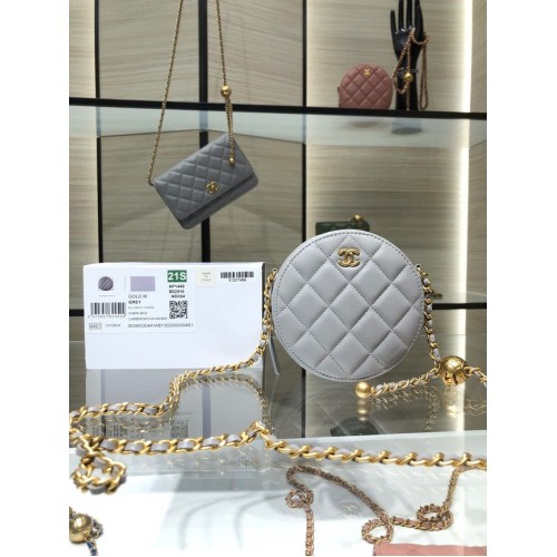Chanel POCHETTE AVEC CHAÎNE Agneau Métal doré AS1449 gris