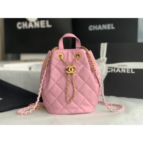 Chanel Sac à dos en cuir de veau Cuir d'origine AS3211 rose
