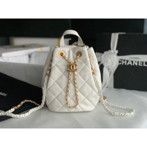 Chanel Sac à dos en cuir de veau Cuir d'origine AS3211 blanc