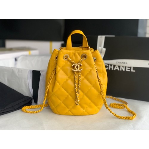 Chanel Sac à dos en cuir de veau Cuir d'origine AS3211 jaune