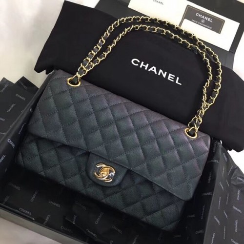 Chanel Cuir de veau métal doré A01112 noir