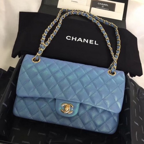 Chanel Cuir de veau Métal doré A01112 bleu