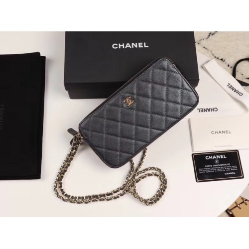 Chanel Cuir de veau Métal doré A82527 noir