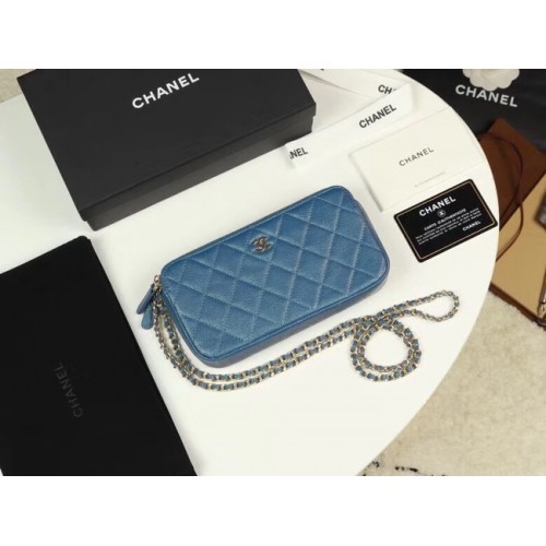 Chanel Cuir de veau Métal doré A82527 bleu