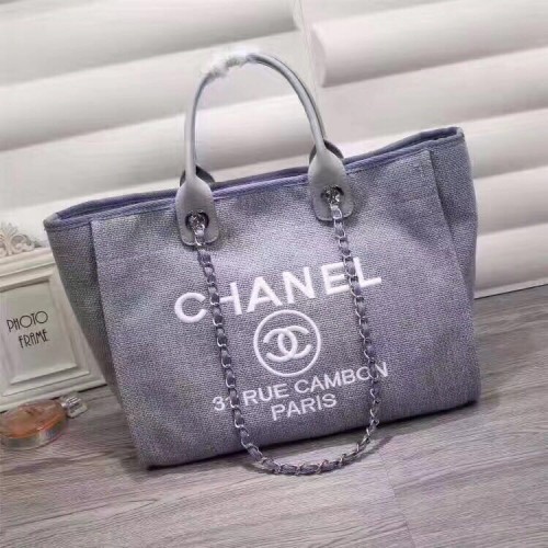 Chanel Canvas Leather Tote Shopping Bag Bleu A1679