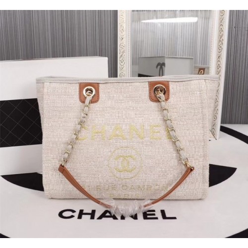 Chanel Sac Cabas Toile Veau Métal Argenté A23556 crémeux