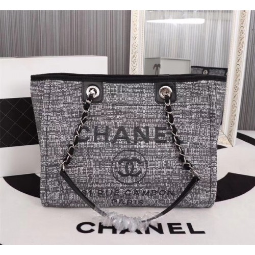 Chanel Canvas Shopping Bag Cuir de veau Métal argenté A23556 gris