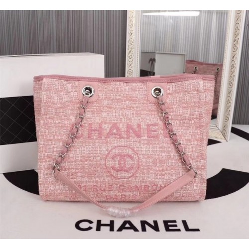 Chanel Sac Cabas Toile Veau Métal Argenté A23556 rose