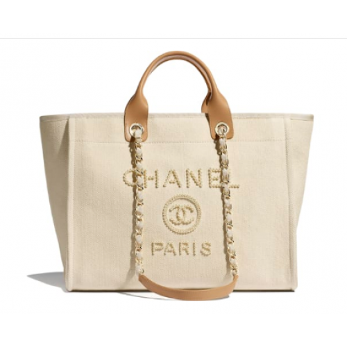 Chanel Canvas Tote Shopping Bag A66941 Crème