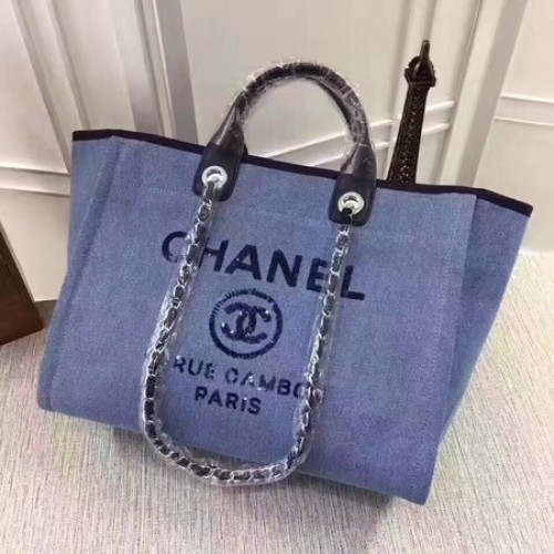 Chanel Canvas Tote Shopping Bag A68046 Bleu