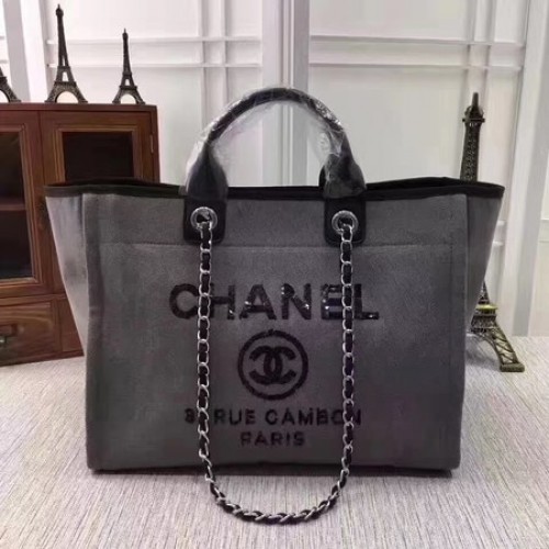 Chanel Canvas Tote Shopping Bag A68046 Gris