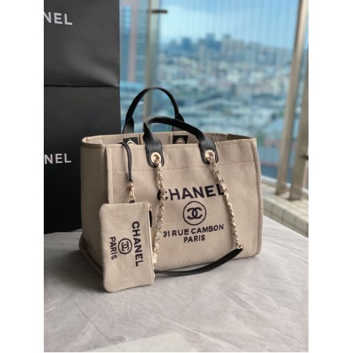 Chanel Canvas Tote Shopping Bag B66941 Beige