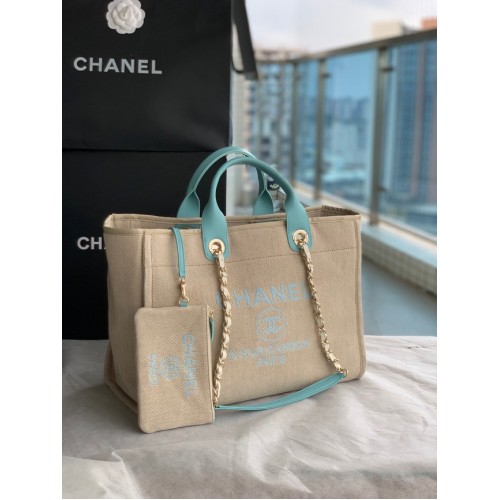 Chanel Canvas Tote Shopping Bag B66941 Beige&bleu ciel